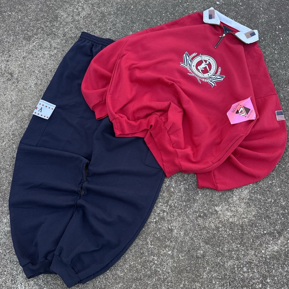 VERY Rare Vintage 70s Alpha Factor USA Gymnastics Tracksuit Set XL Red Navy (g1)